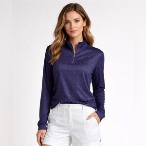 Callaway Weather Series Quarter Zip Navy Red Print Long Sleeve Golf Top Size L